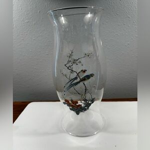 Vtg Hurricane candle globe glass birds printed.  No base.